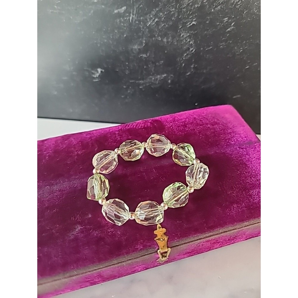 Vintage Green And Clear Beaded Stretchy Plastic Bracelet